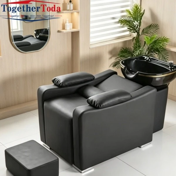 Salon Shampoo Chair and Sink Set Wooden Wall Style